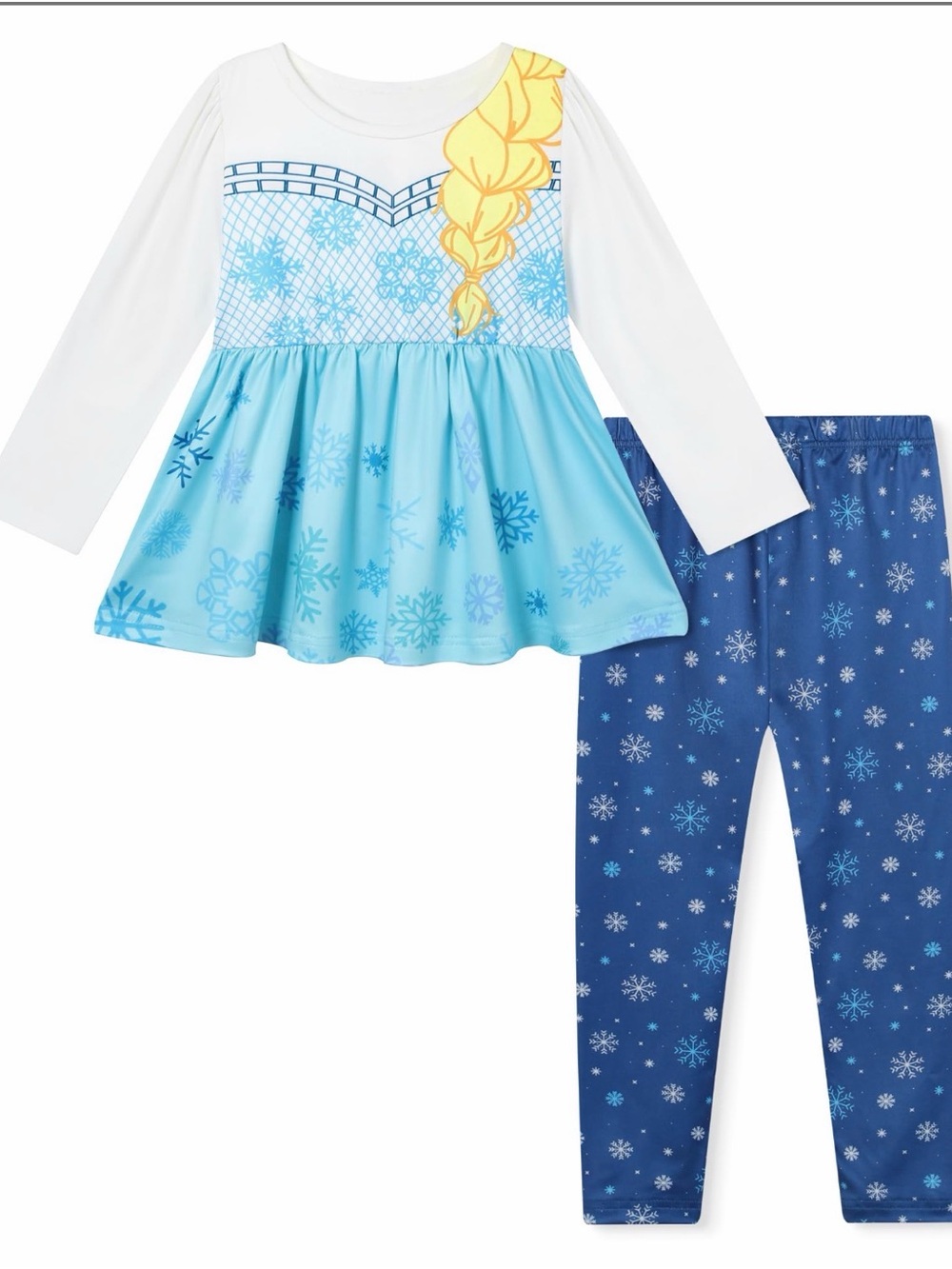 Blue Snowflake Kids Costume Matching Set - Long Sleeve Top & Leggings